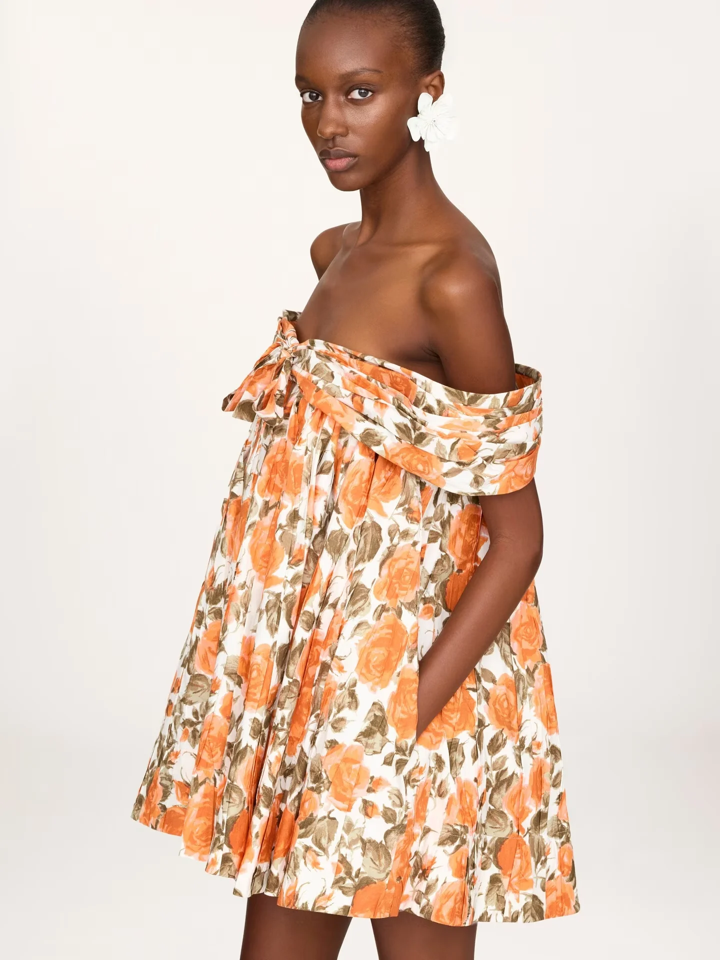 Off-the-shoulder mini dress in cotton poplin - Image 2