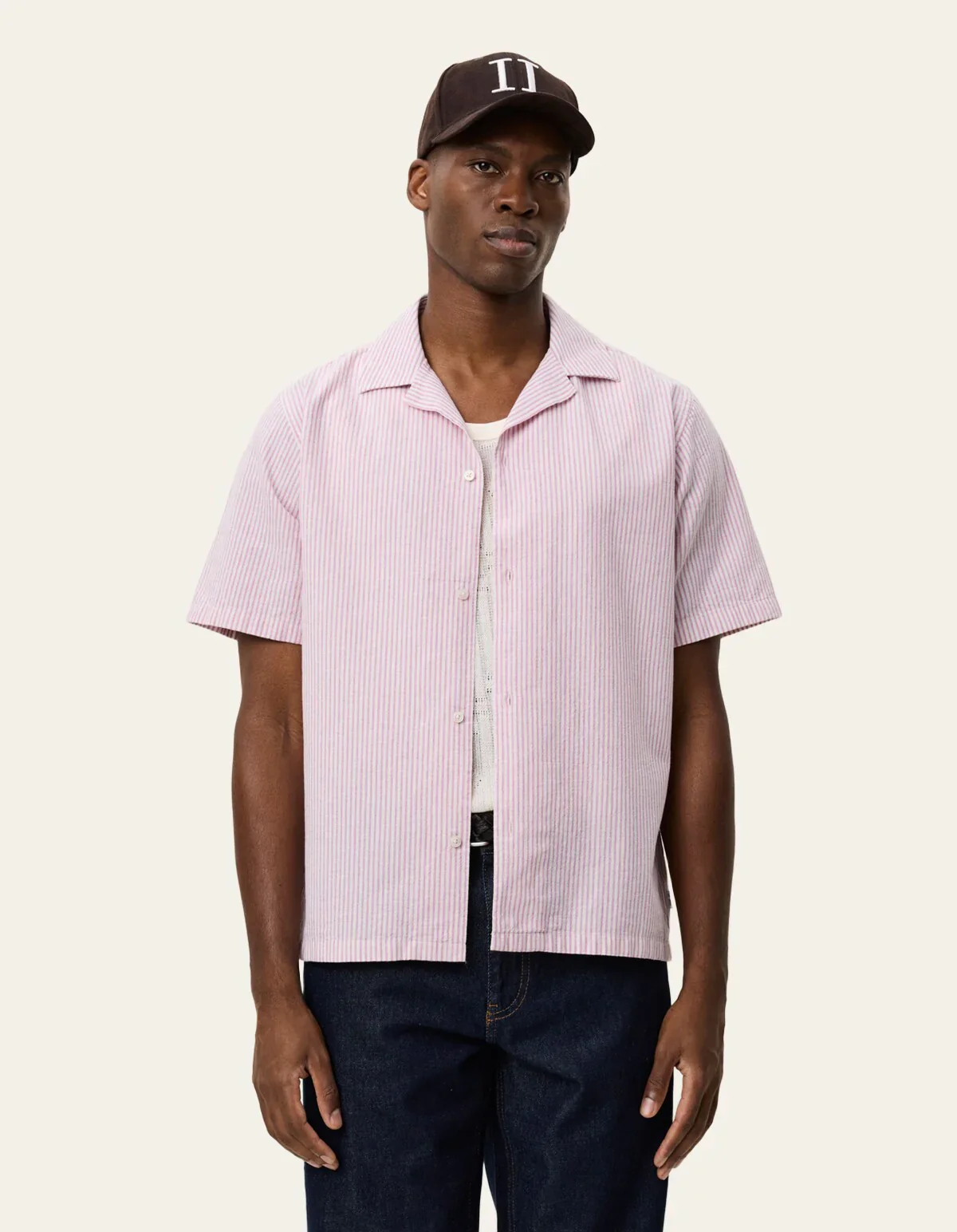 Lukas Stripe Cotton Linen SS Shirt Crocus Pink - Image 3