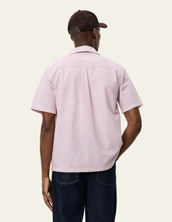 Lukas Stripe Cotton Linen SS Shirt Crocus Pink - Image 4