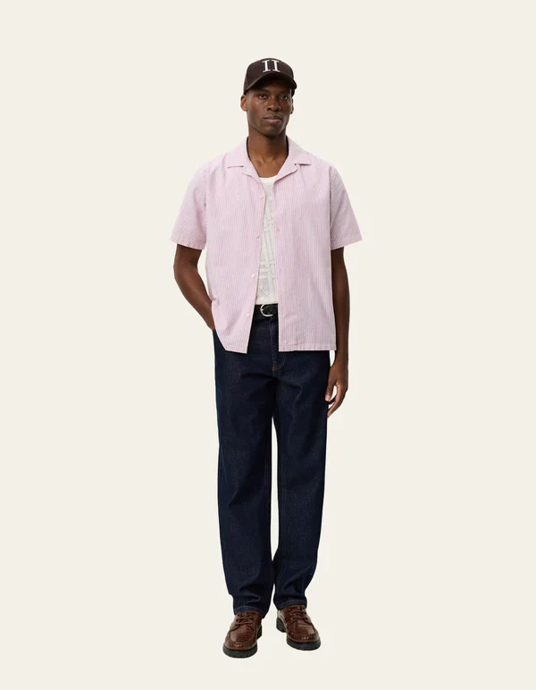 Lukas Stripe Cotton Linen SS Shirt Crocus Pink - Image 5