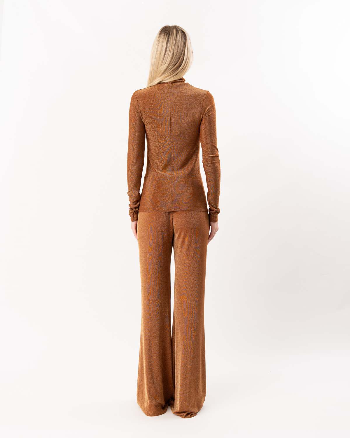 Lurex Jersey Turtleneck T-Shirt Bronze - Image 4