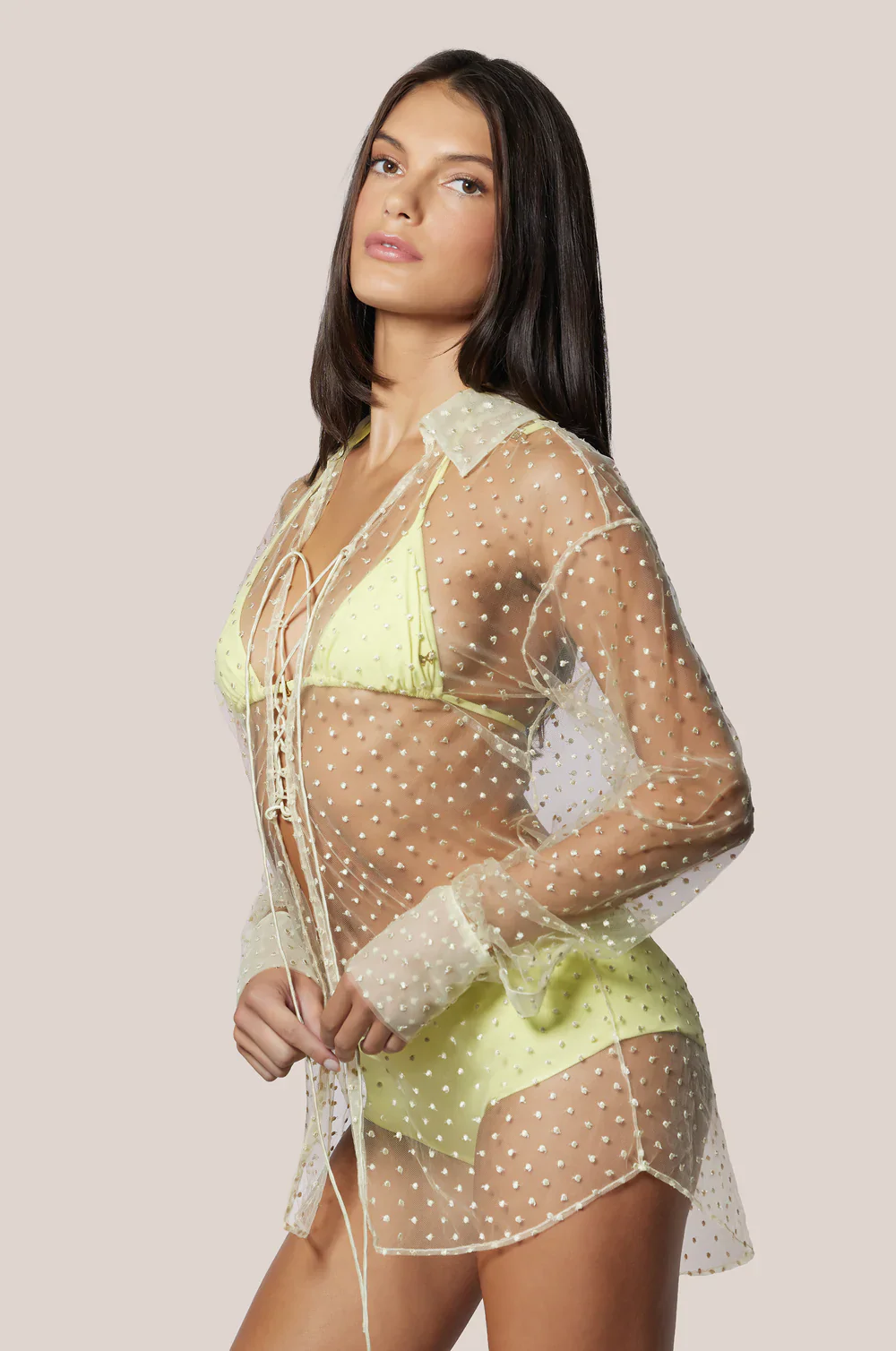 Merci Dot Embroidery Lace Up Top - Image 2