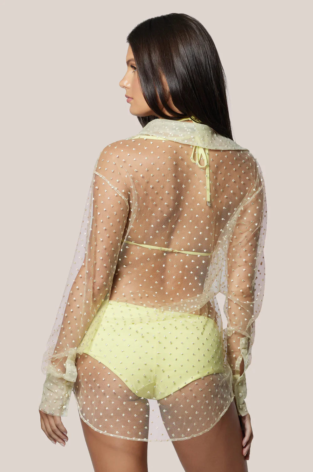 Merci Dot Embroidery Lace Up Top - Image 3