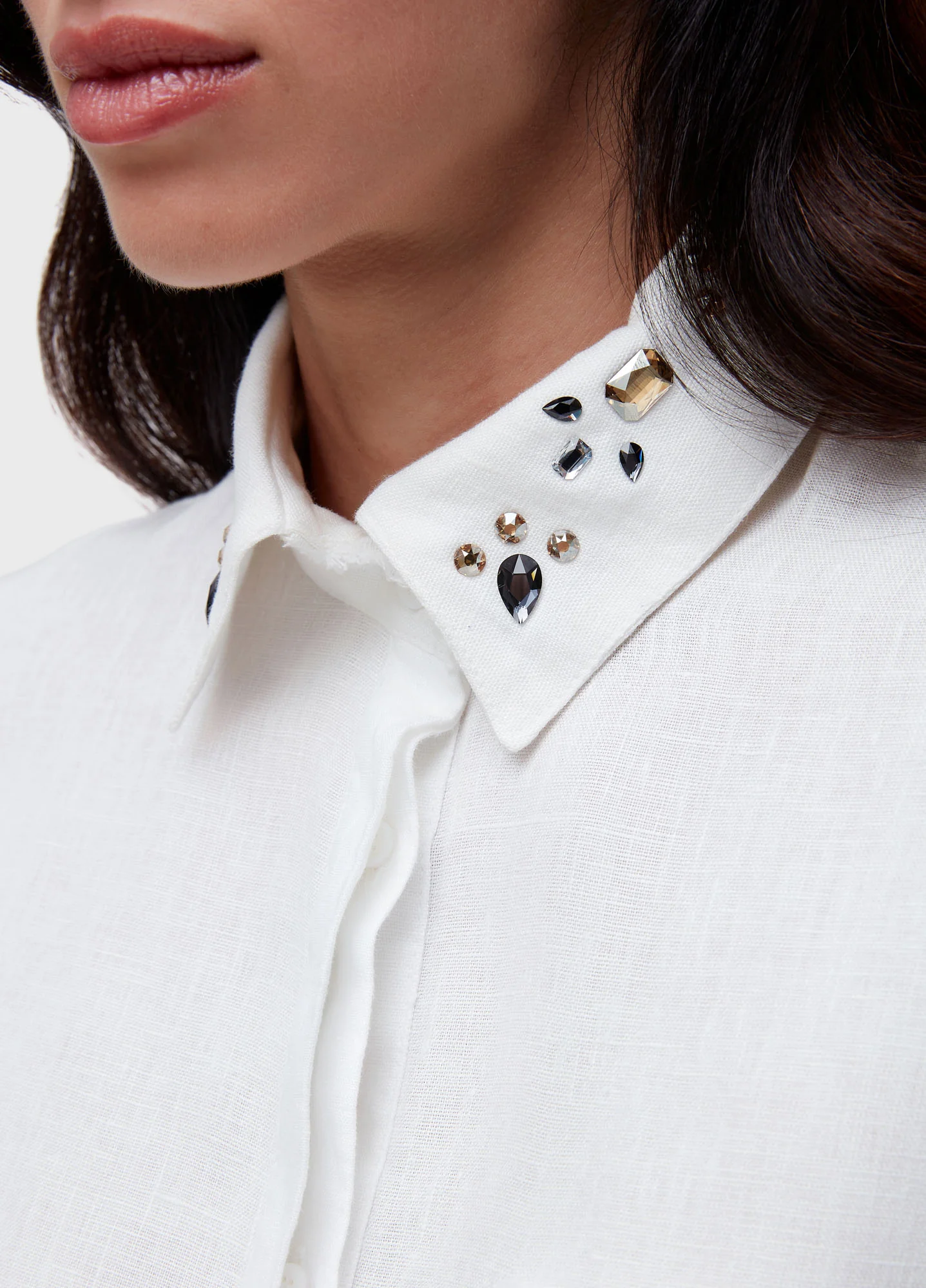 Cropped linen Crystals Long Sleeve Blouse - Image 4