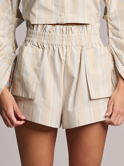 Mira Short in Poplin Beige Stripe - Image 2