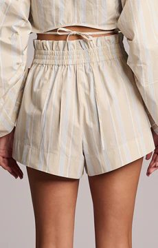 Mira Short in Poplin Beige Stripe - Image 3