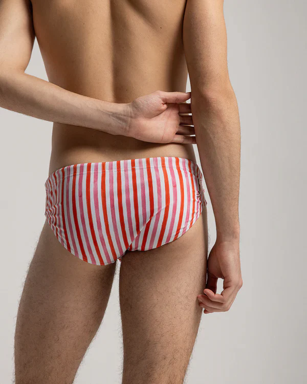 Multicolor Wave Swim Brief Red-Pink Brush Stripe - Image 3