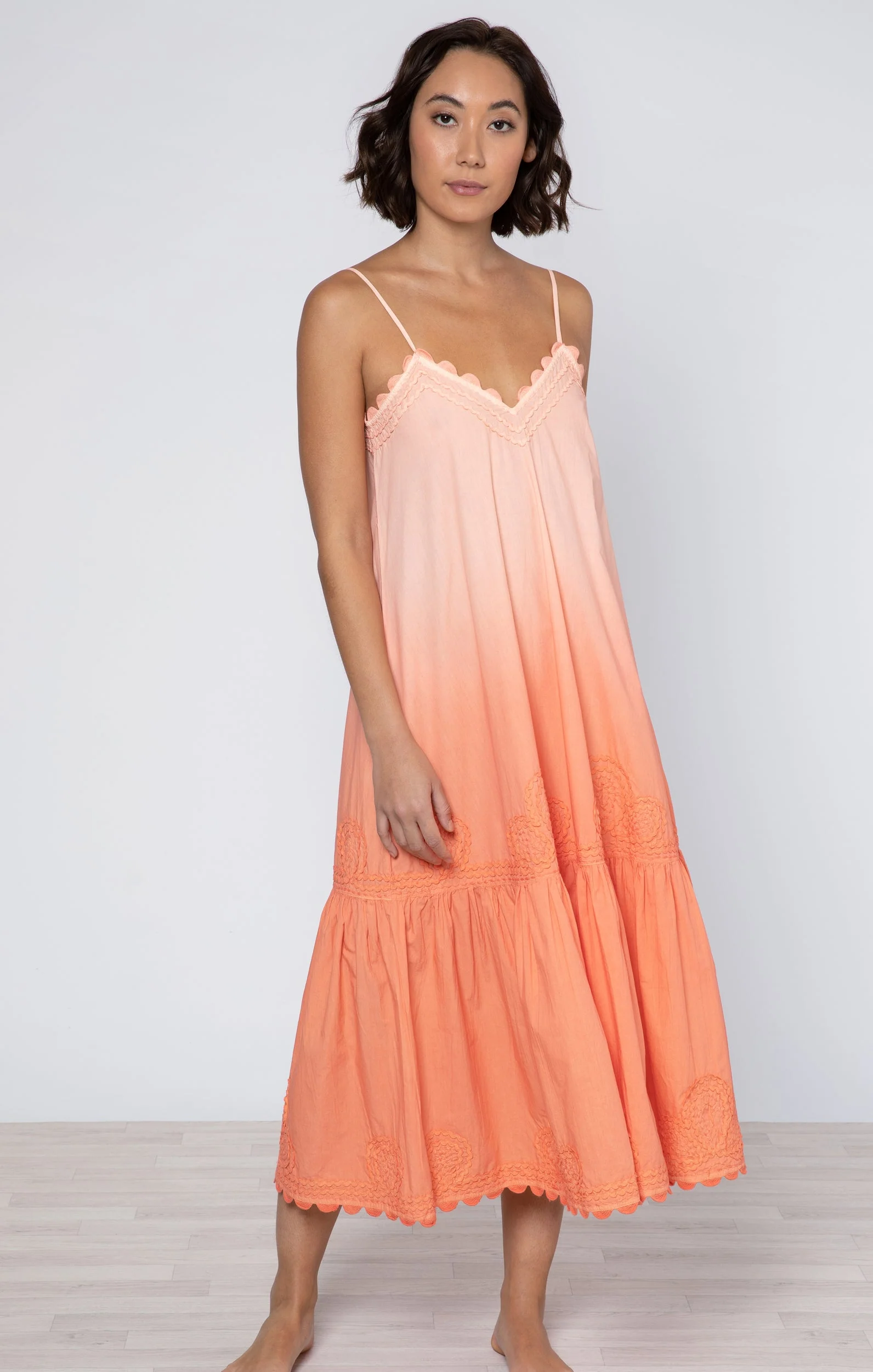 Ombre Dyed Orange Poplin V Neck Midi Dress (Final Sale) - Image 2