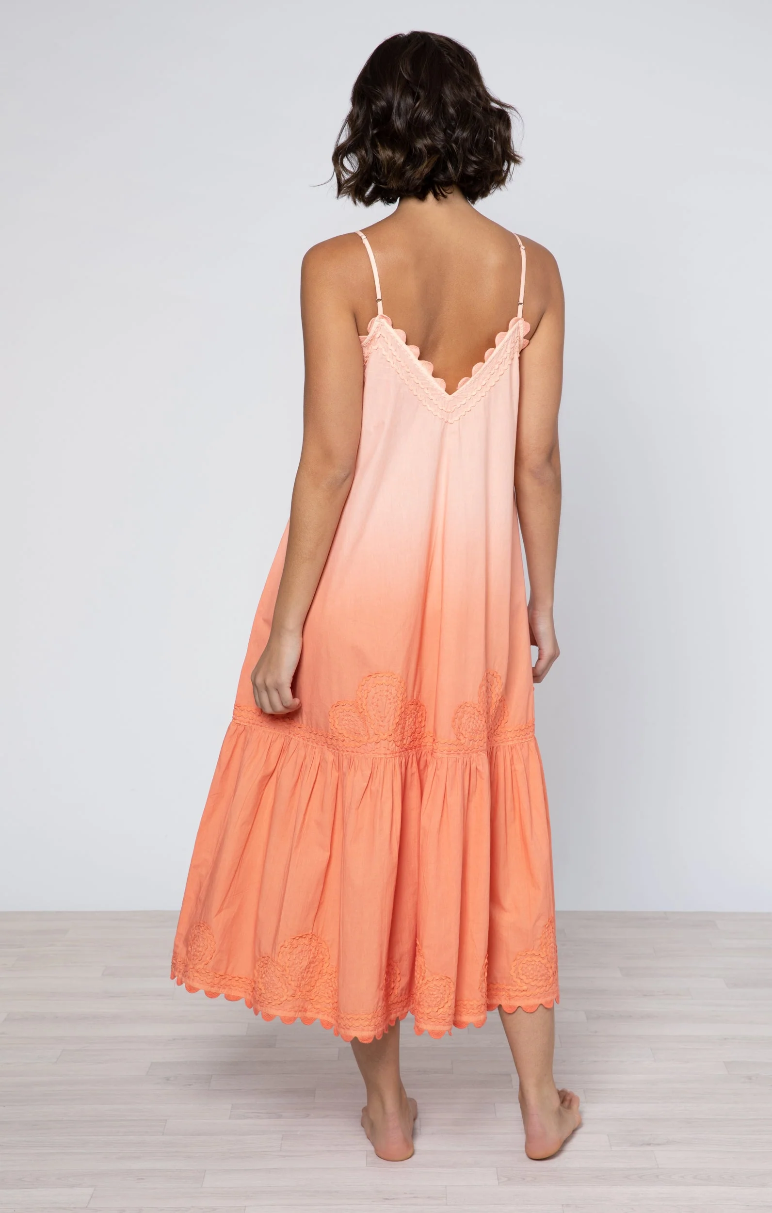 Ombre Dyed Orange Poplin V Neck Midi Dress (Final Sale) - Image 3