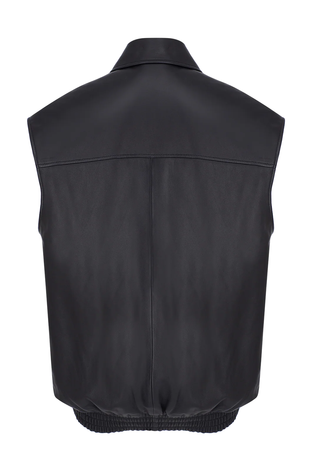 Oversize Leather Bomber Vest Black - Image 3
