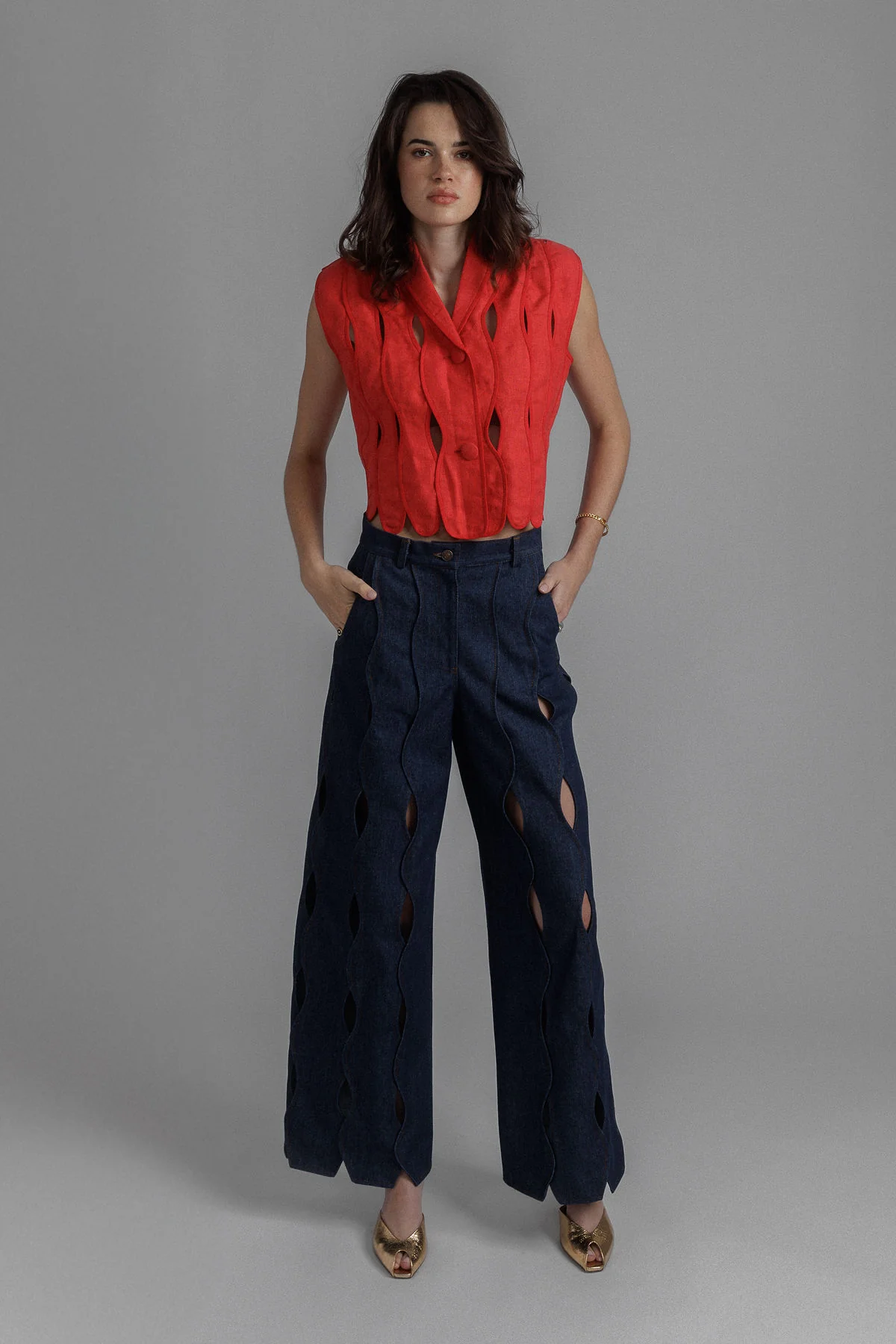 Red Irregular Assembled Crop Top - Image 2