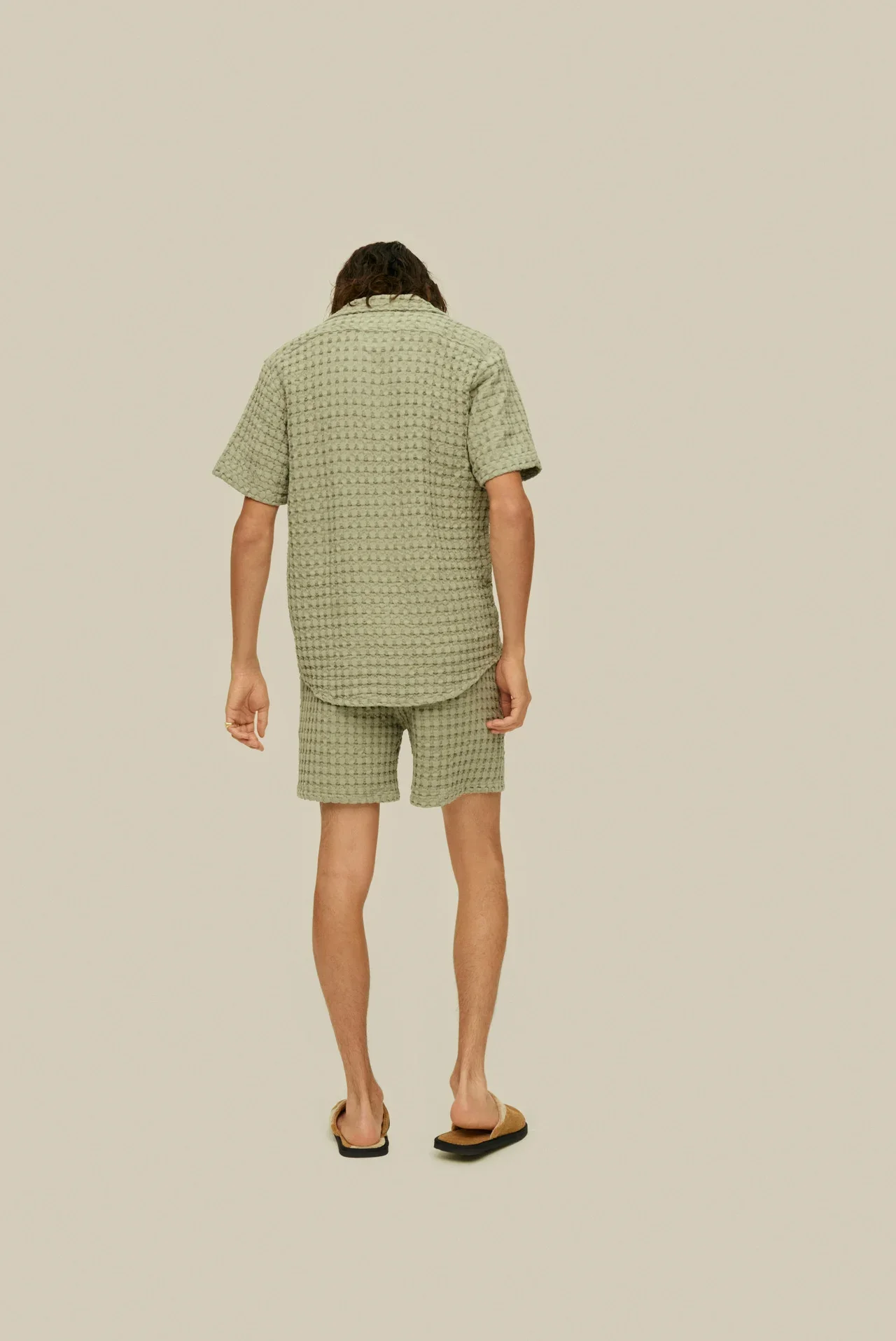 Dusty Green Porto Waffle Shorts - Image 3