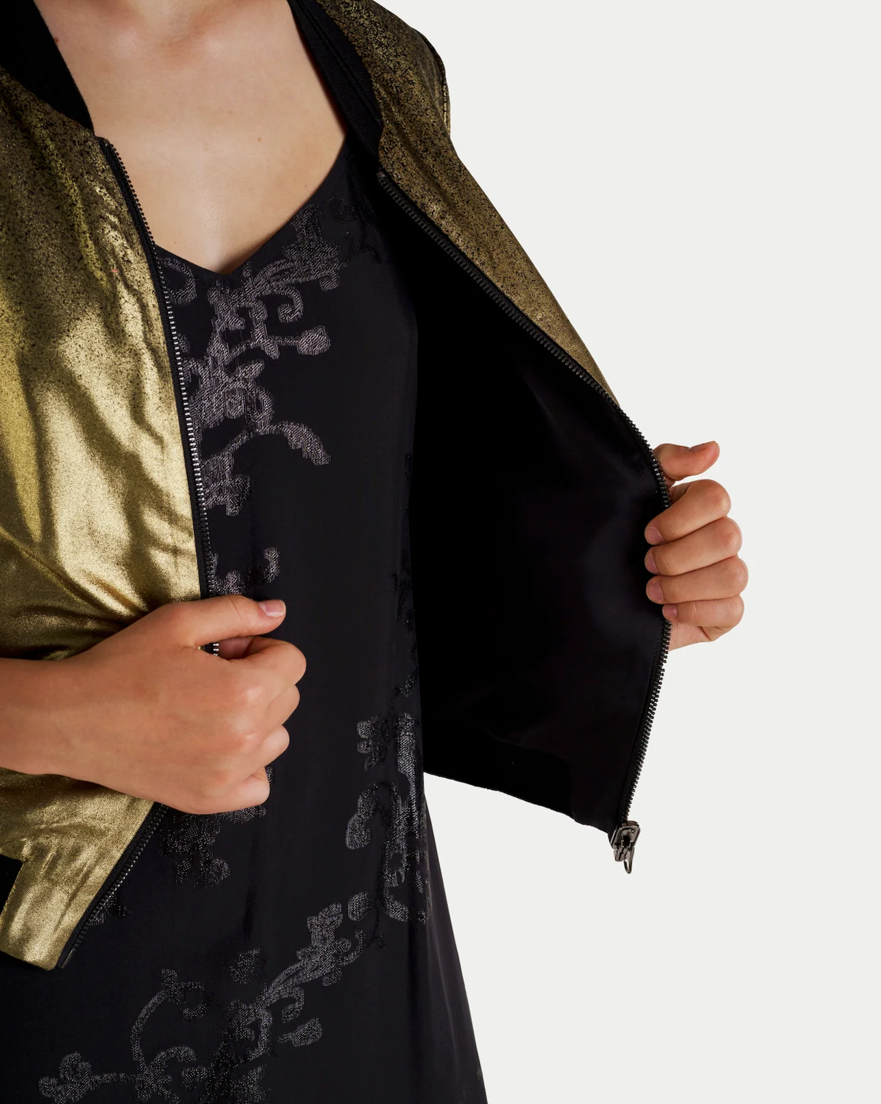 Reversible Silk Bomber Jacket Black Gold Ombre - Image 6