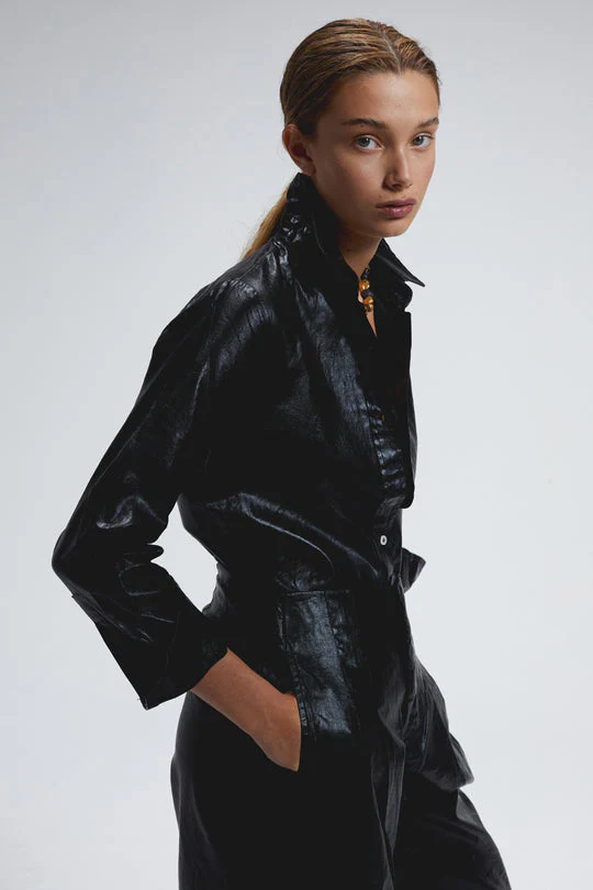 San Marino Metallic Linen Shirt Black - Image 2