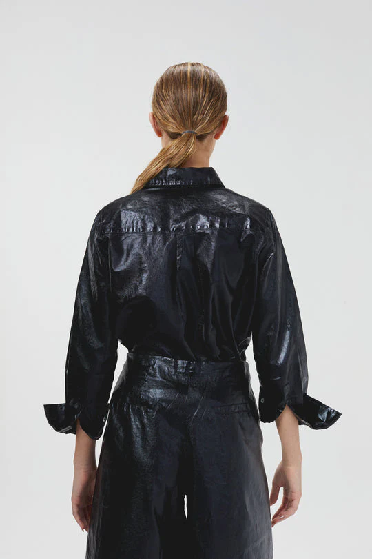 San Marino Metallic Linen Shirt Black - Image 3
