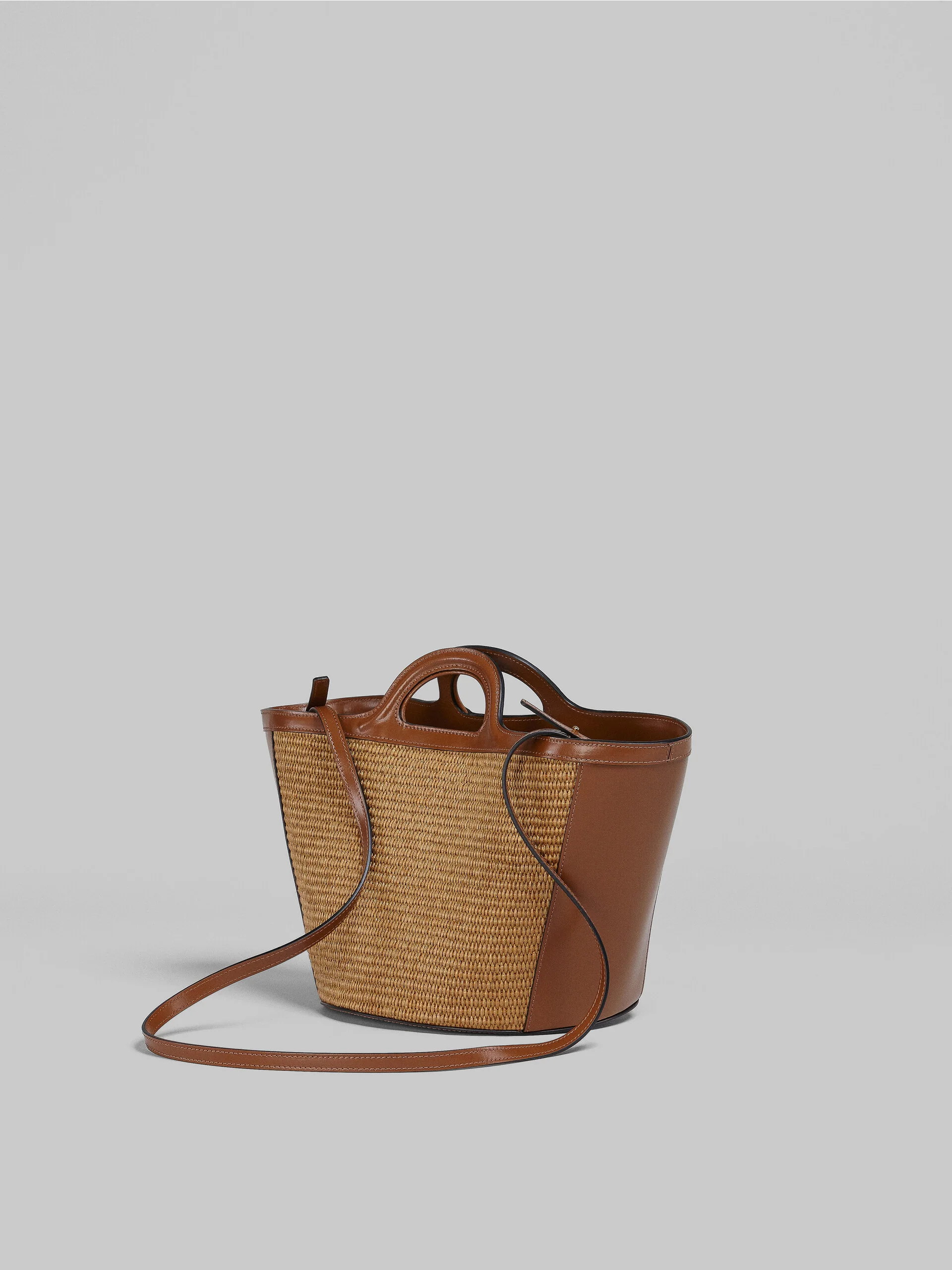 Tropicalia Small Bag in brown leather and raffia-effect fabric - Image 4