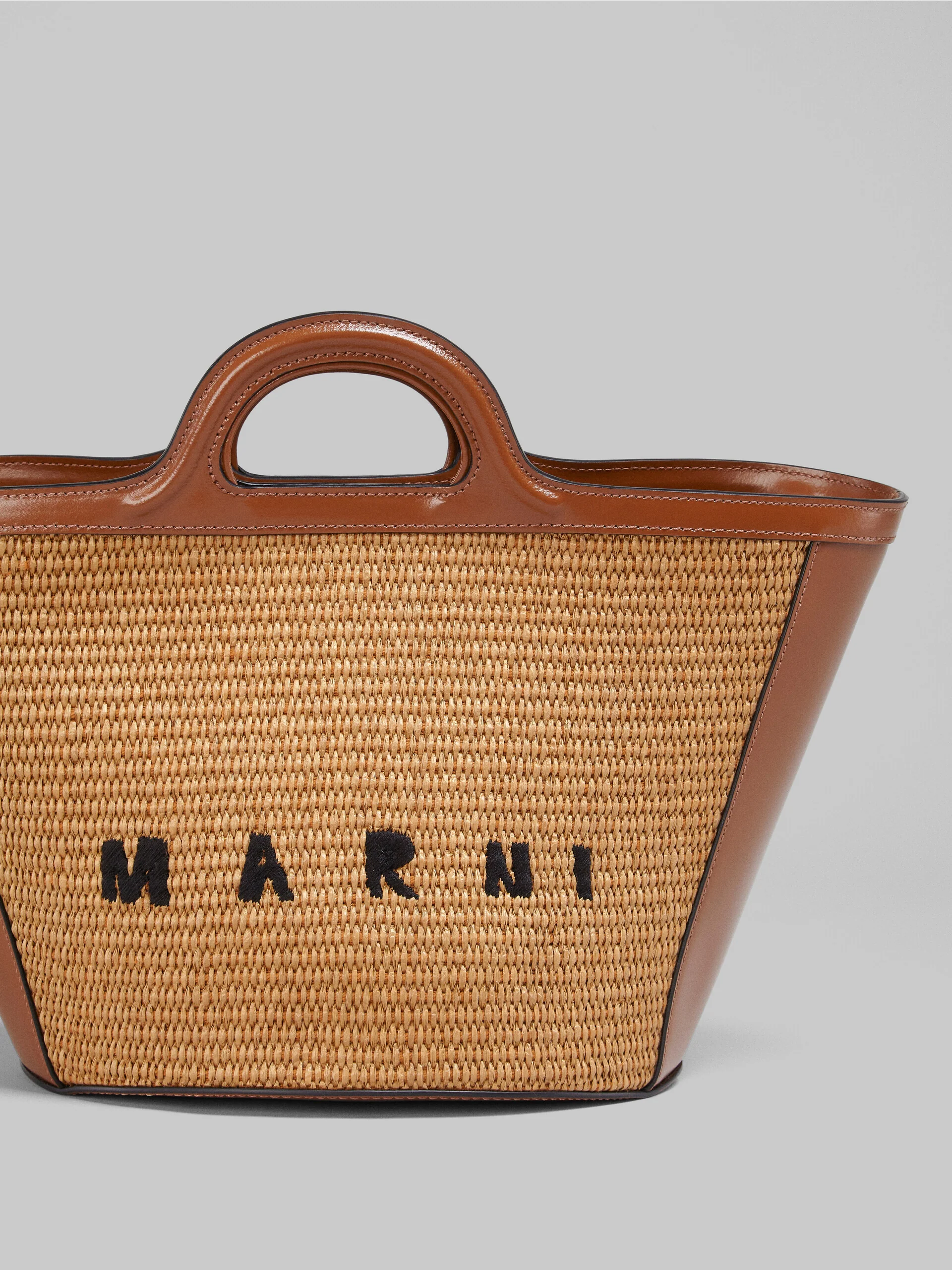 Tropicalia Small Bag in brown leather and raffia-effect fabric - Image 6