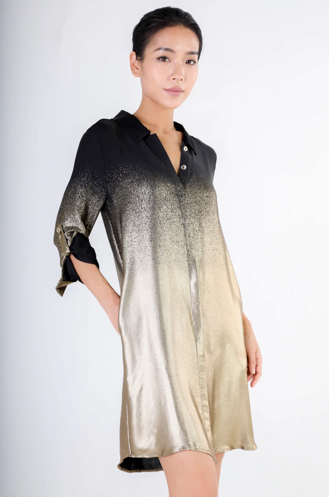 Short Shirtdress in Black to Gold Ombre - Image 5