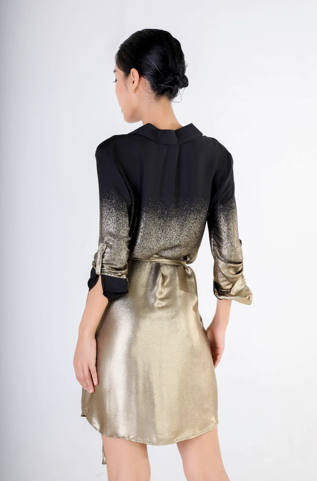 Short Shirtdress in Black to Gold Ombre - Image 7