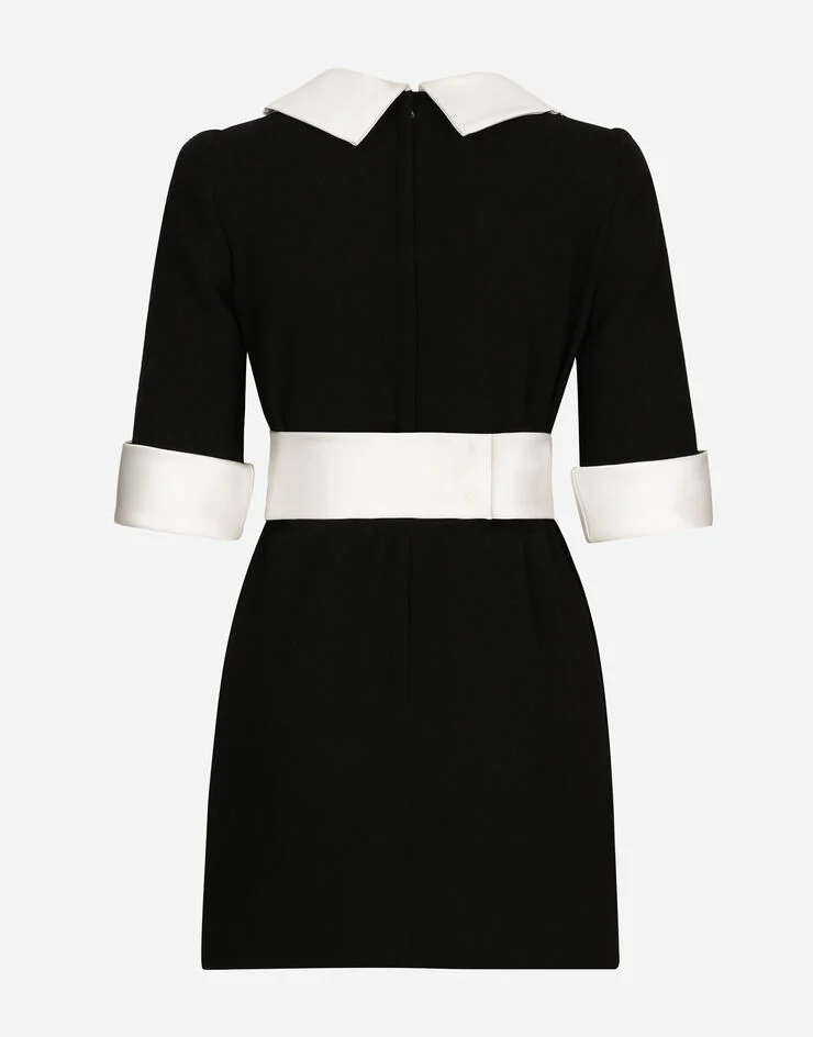 Short Wool Crepe Dress with Satin Details (Final Sale) - Image 3