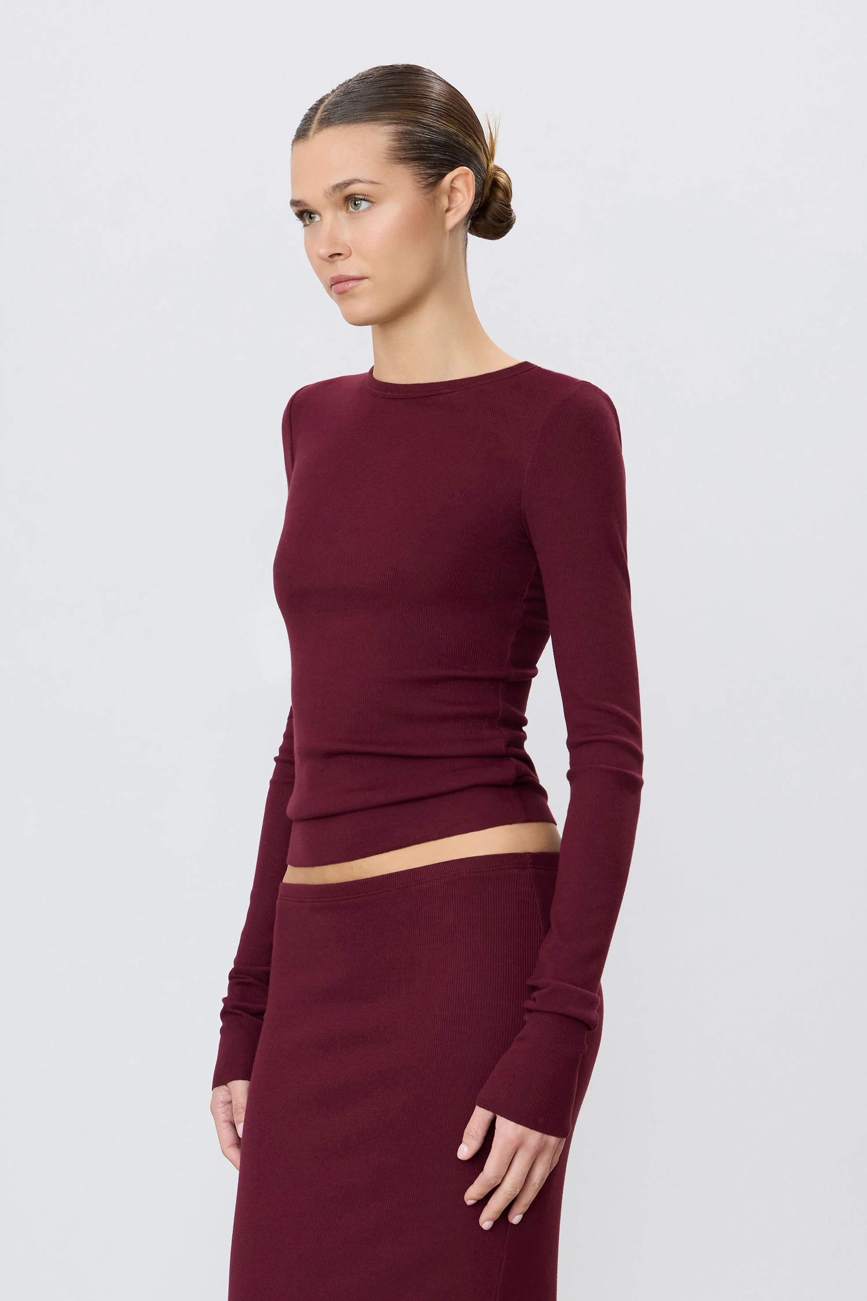Long Sleeve Fitted Top Oxblood - Image 4