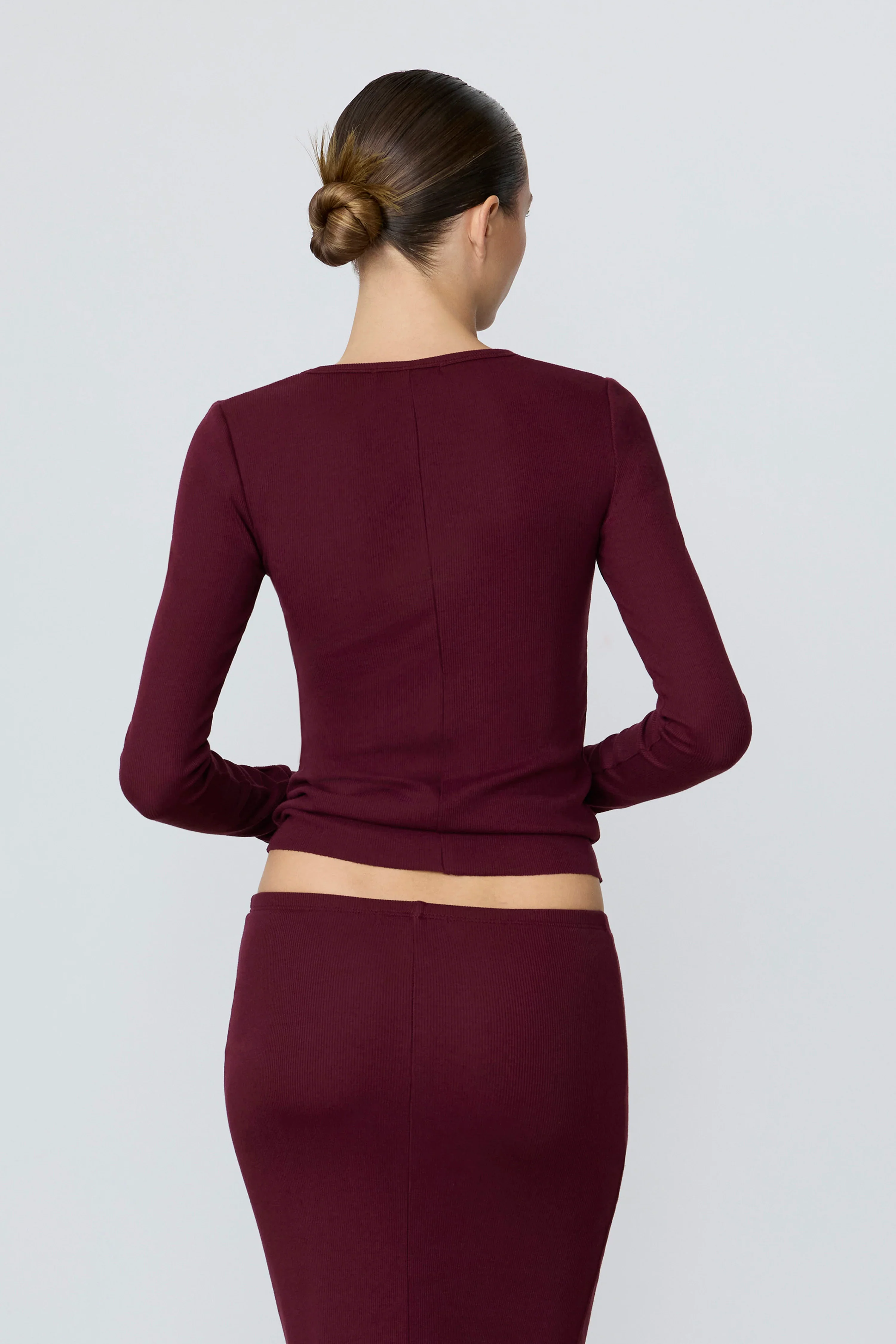 Long Sleeve Fitted Top Oxblood - Image 5