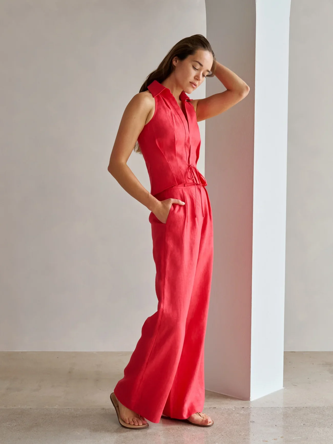 Sloan Linen Vest Red (Final Sale) - Image 2