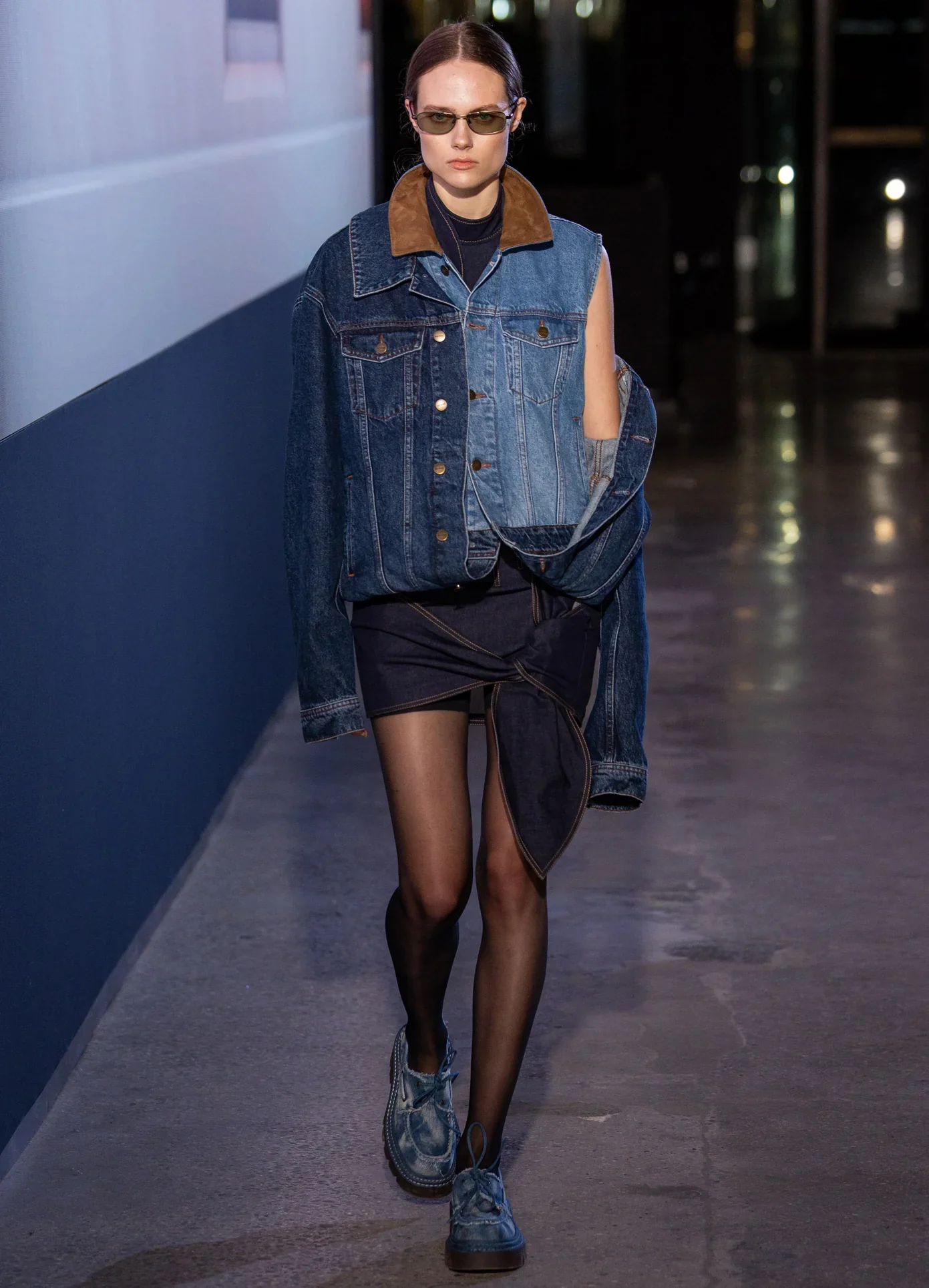 Denim Effect Bow-Tie Mini Dress - Image 2