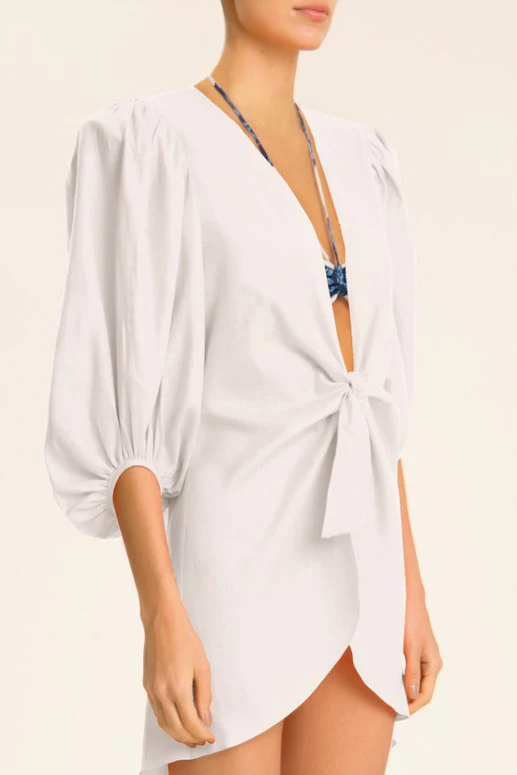Solid Shirt with Voluminous Sleeve and Knot (Final Sale) - Image 5