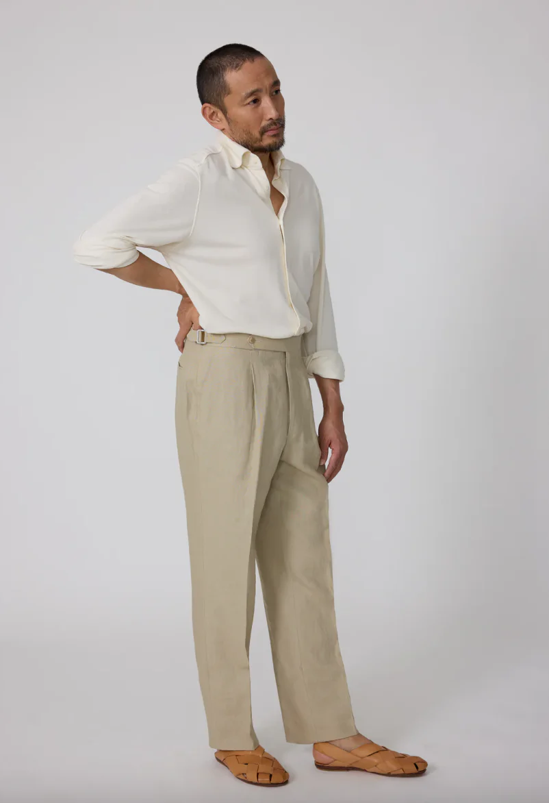 Spread Collar Silk Pique Shirt in Ivory (Final Sale) - Image 2