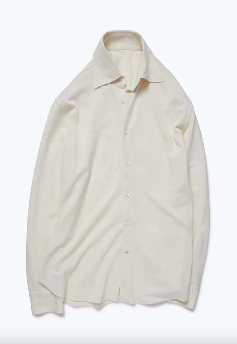 Spread Collar Silk Pique Shirt in Ivory (Final Sale) - Image 3