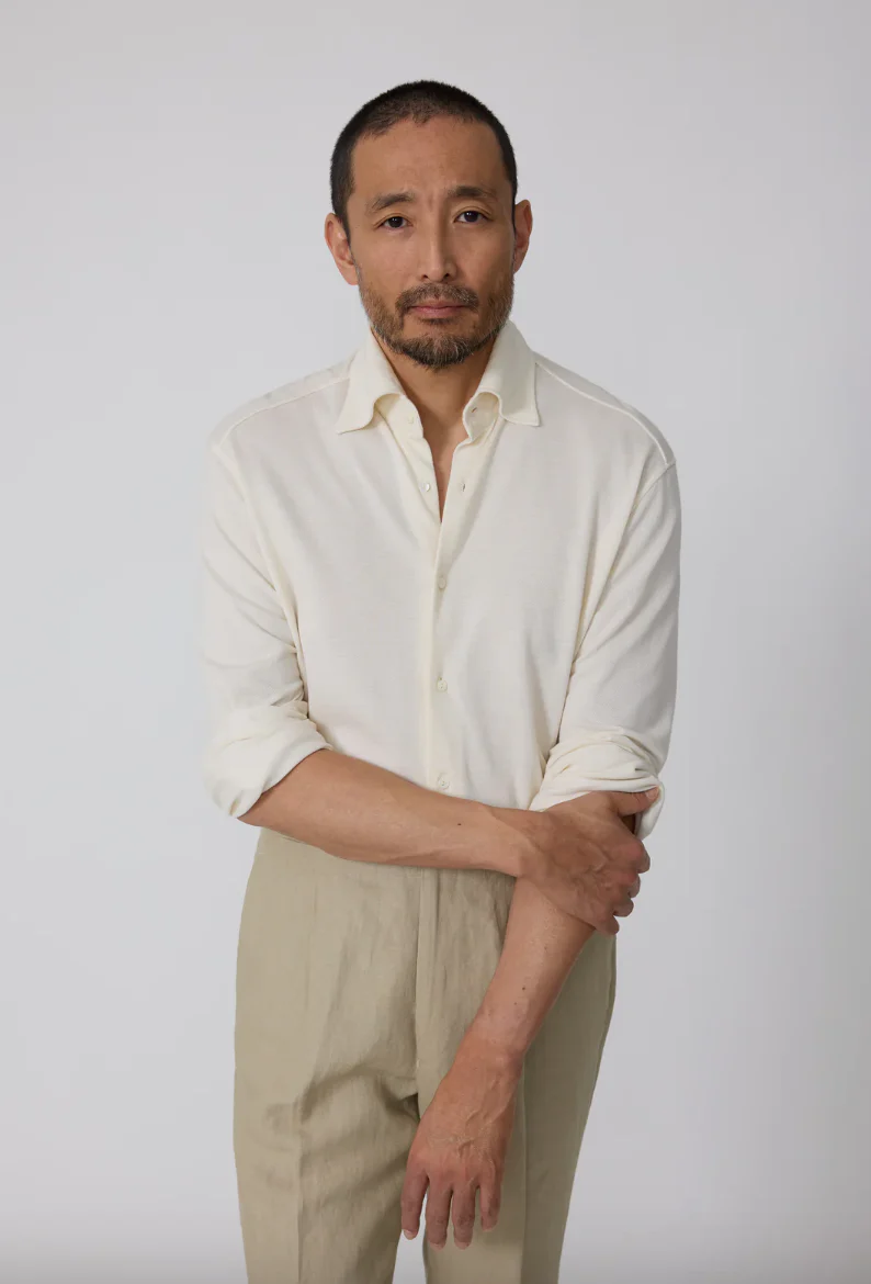 Spread Collar Silk Pique Shirt in Ivory (Final Sale) - Image 4
