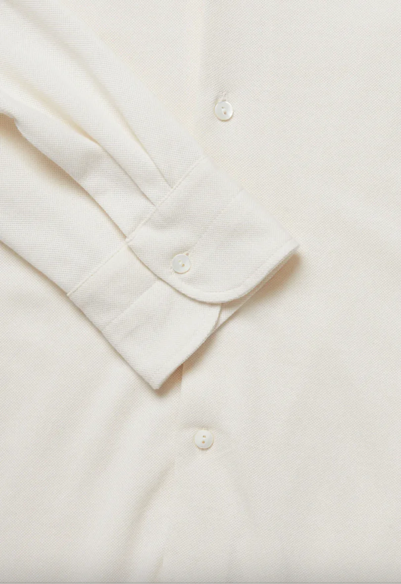Spread Collar Silk Pique Shirt in Ivory (Final Sale) - Image 5