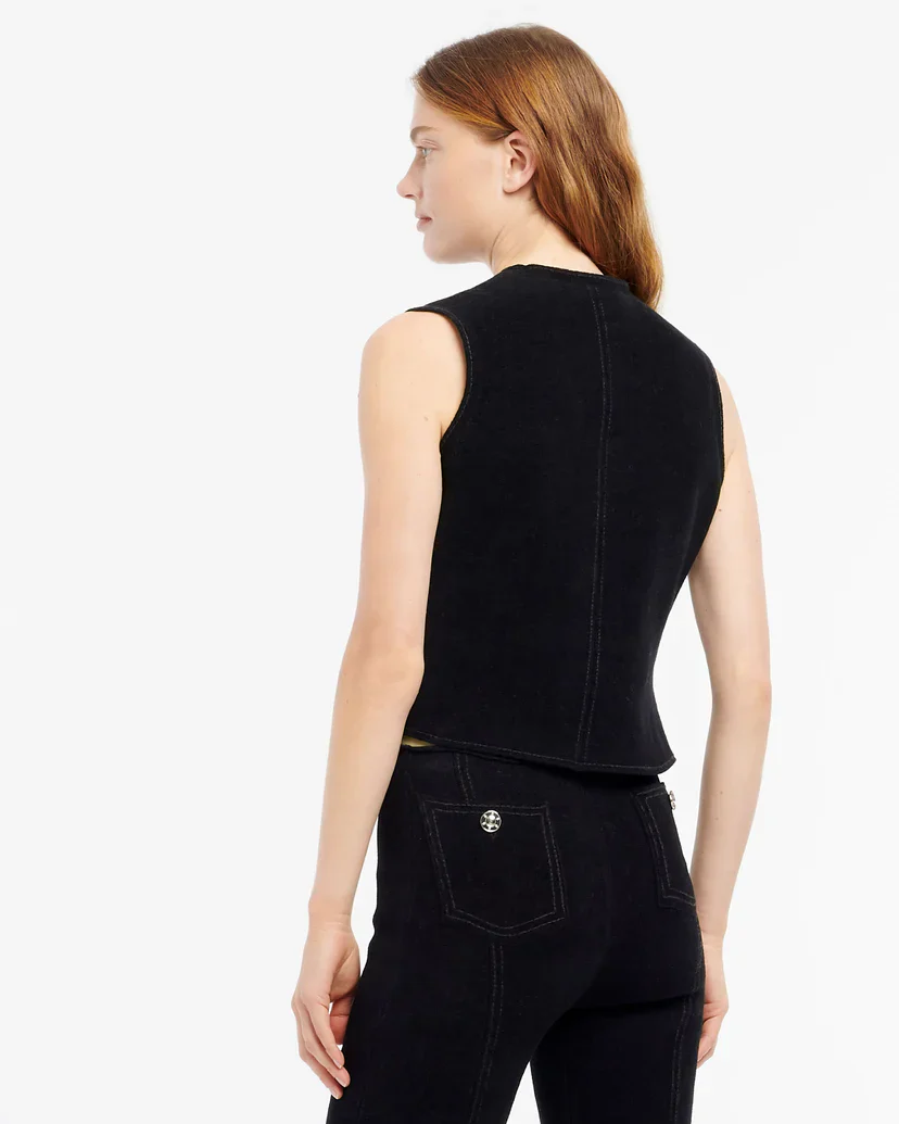 Suede-Effect Sleeveless Jacket in Cashmere and Cotton (Final Sale) - Image 2