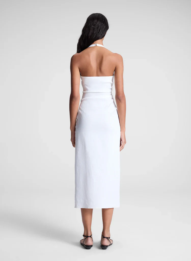Sylvie Linen Midi Halter Dress White - Image 3