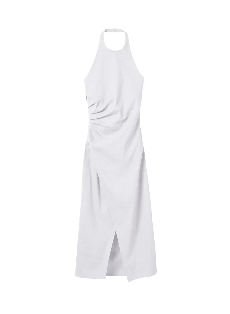 Sylvie Linen Midi Halter Dress White - Image 4