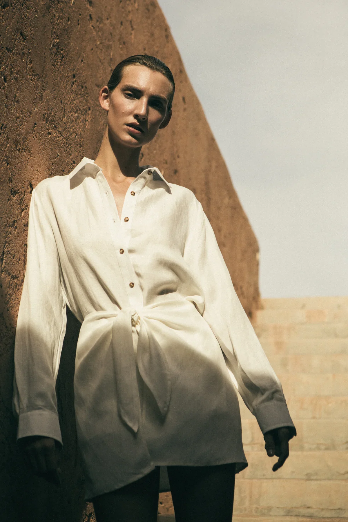 The L.A. Button Down Mini Wrap Dress Sandstone (Final Sale) - Image 2