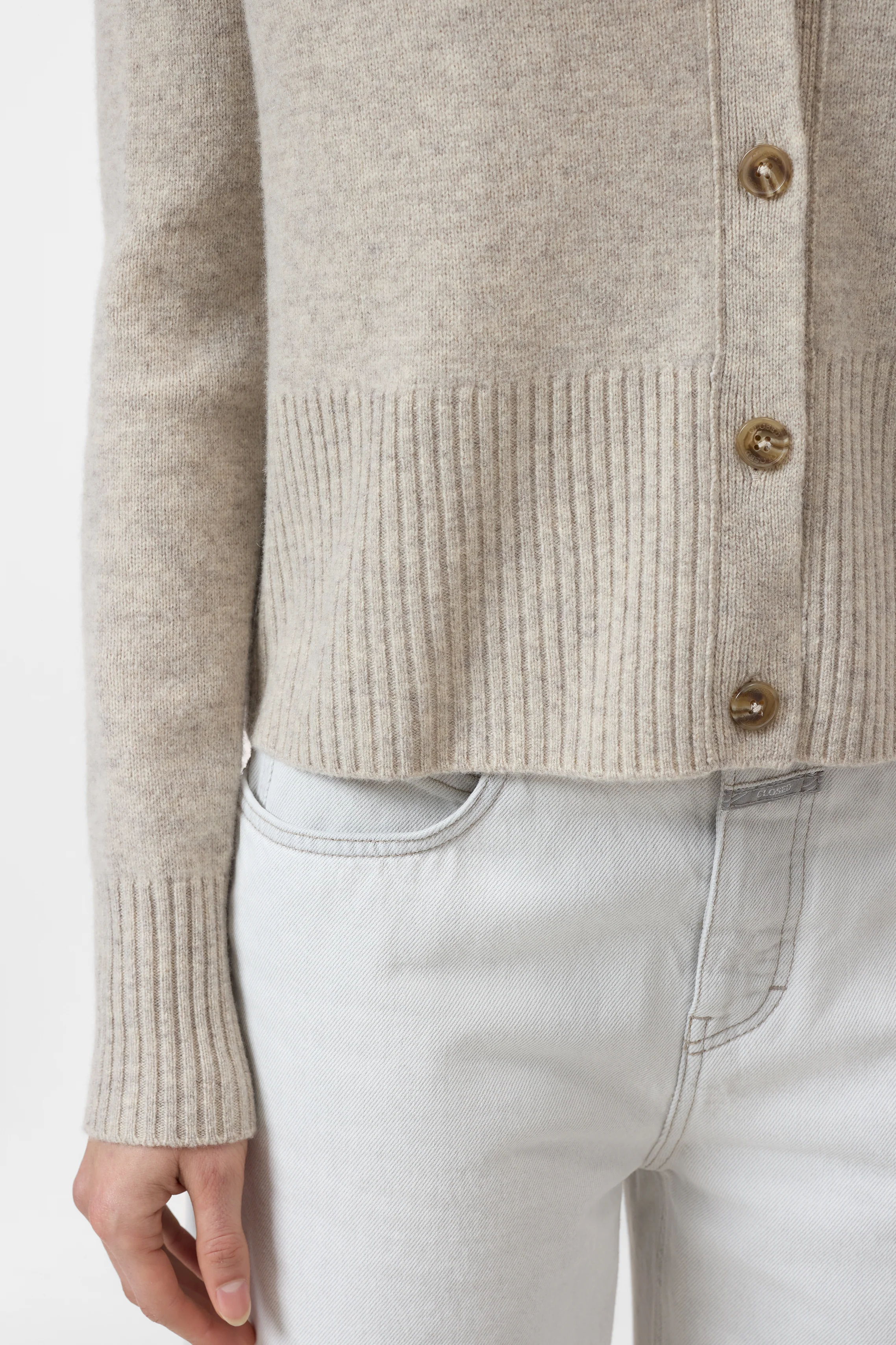V Neck Cardigan Beige Mélange - Image 6