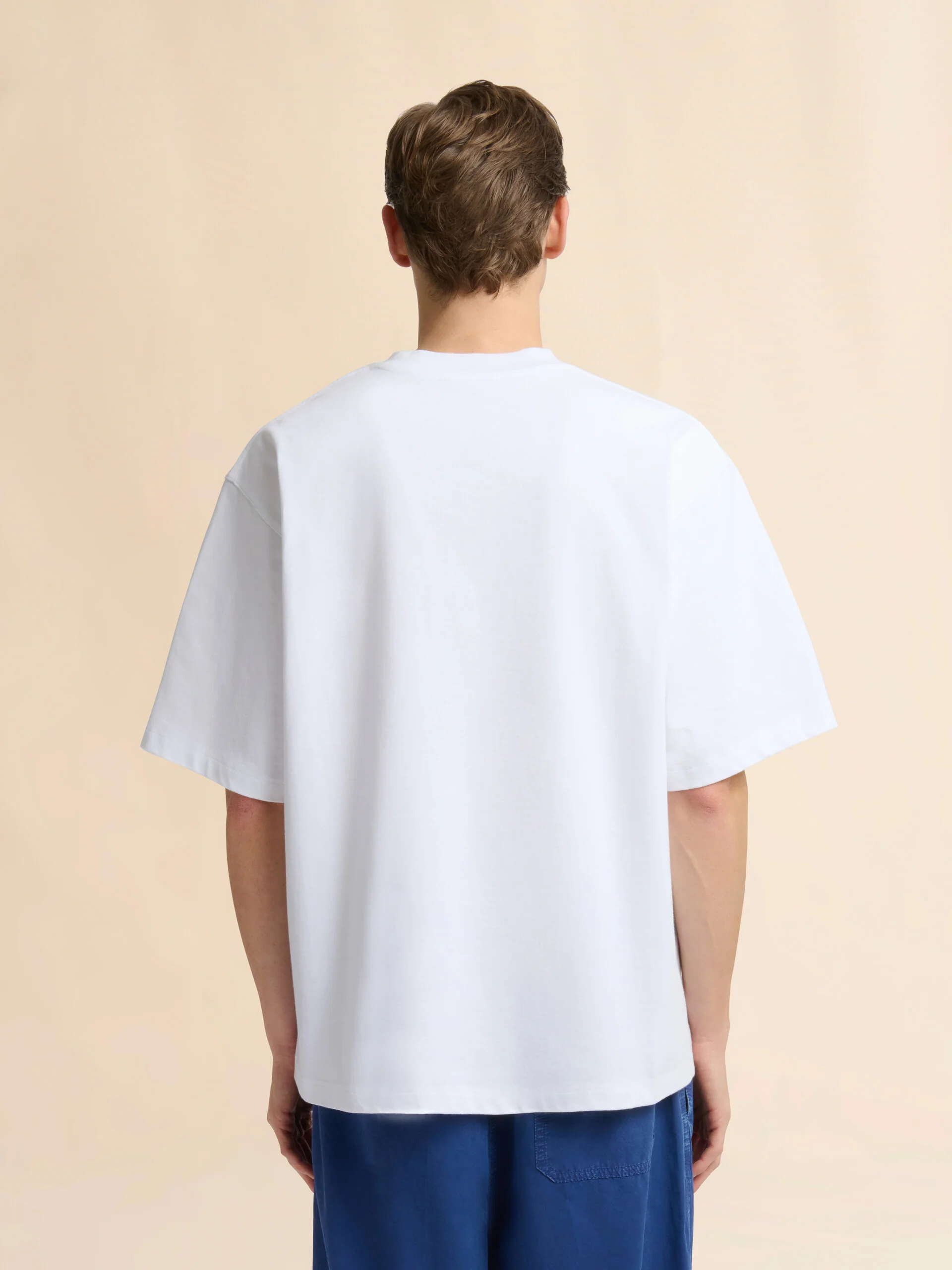 White Cotton T-Shirt with Contrast Pocket - Image 4