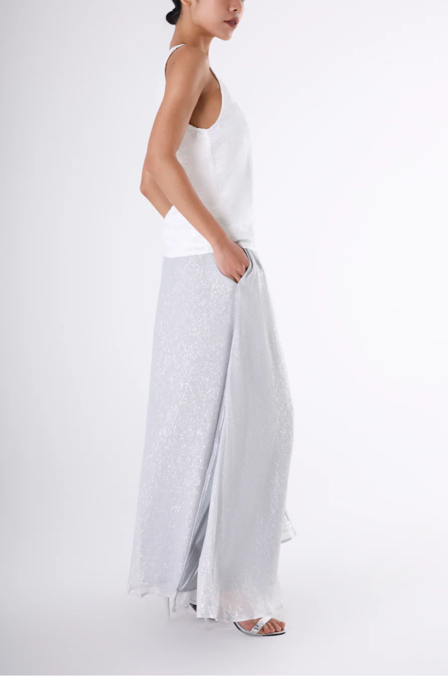 White Silk Safari Top with Sequins - Image 2