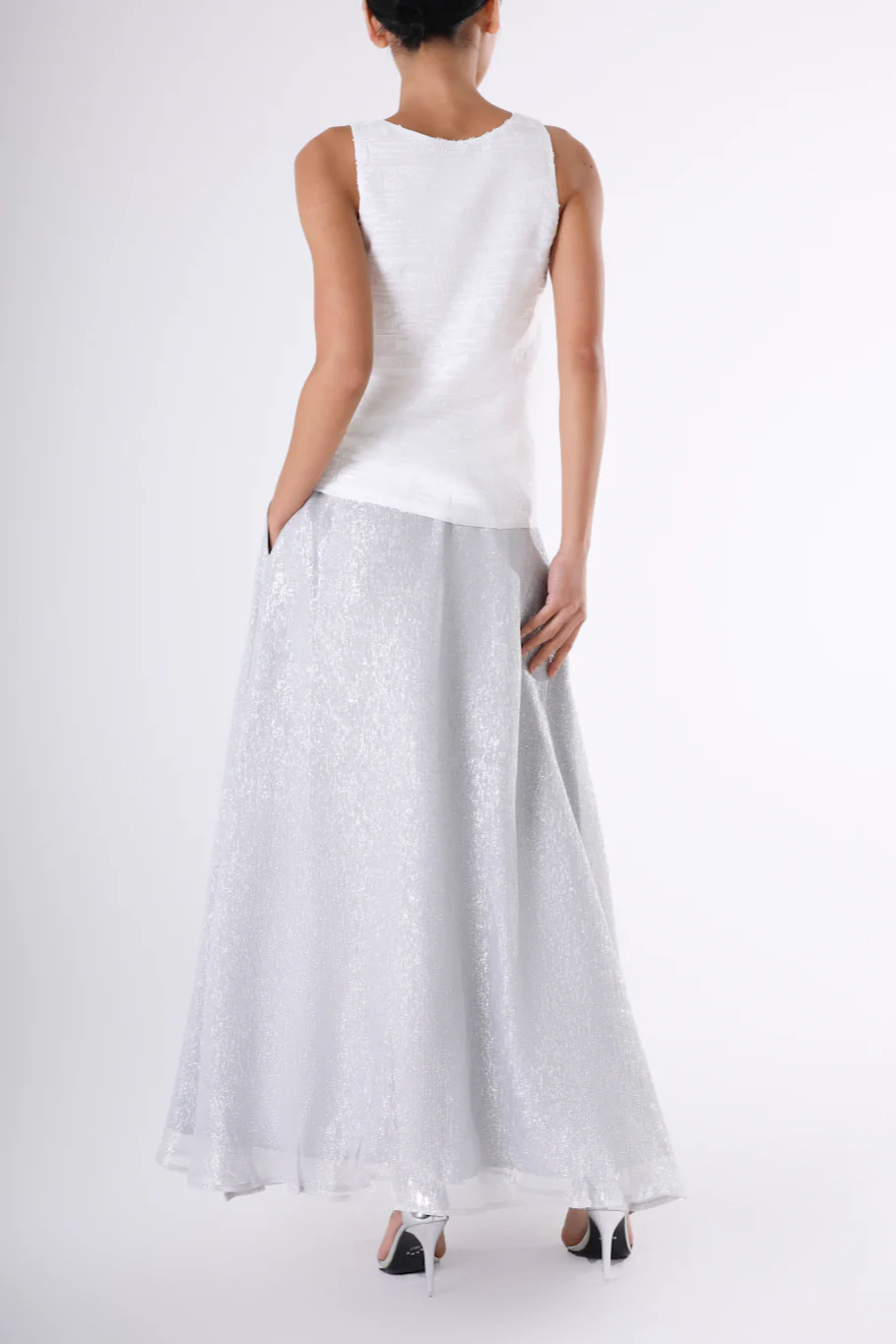 White Silk Safari Top with Sequins - Image 3