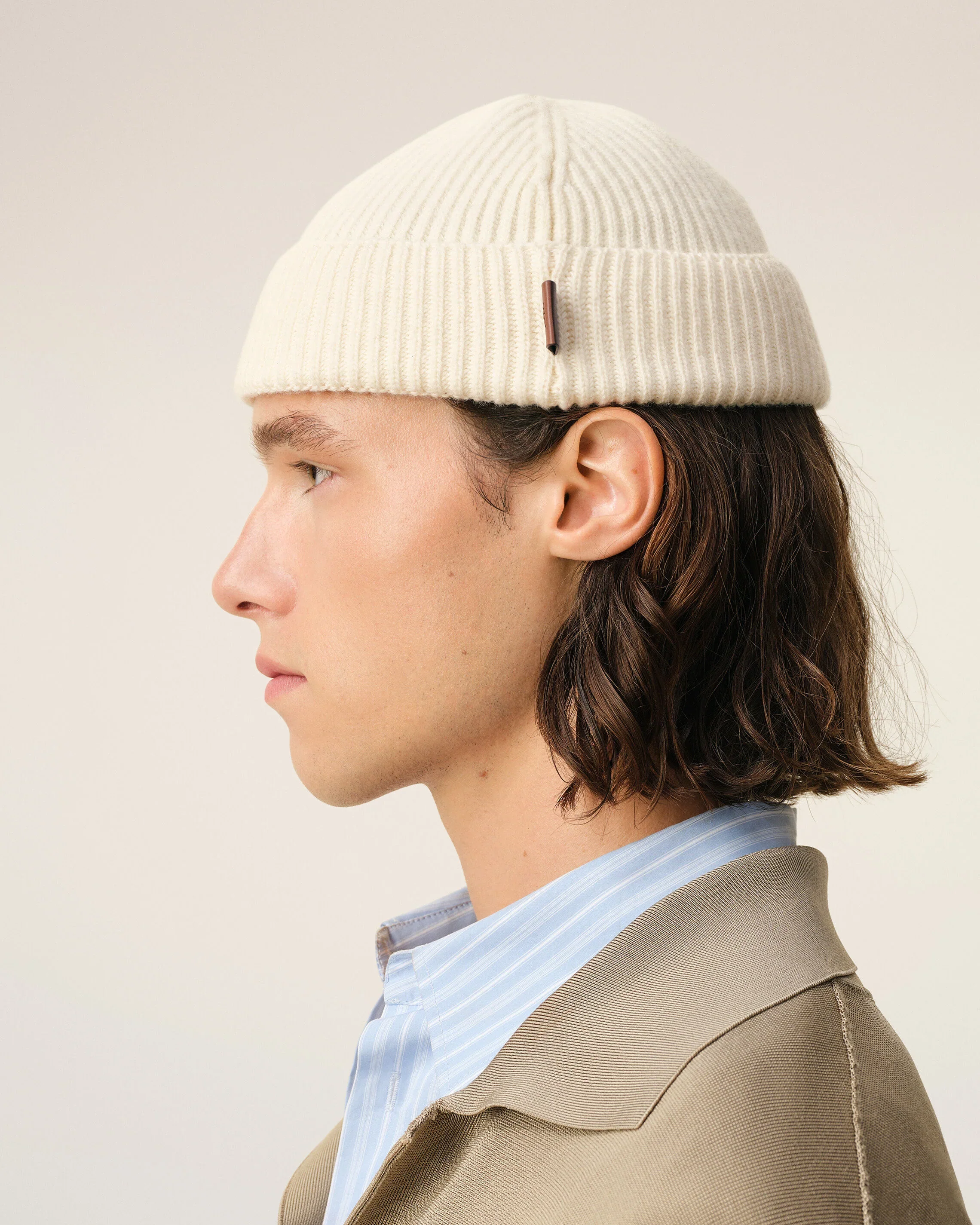 White Wool Ami Leather Label Beanie - Image 3
