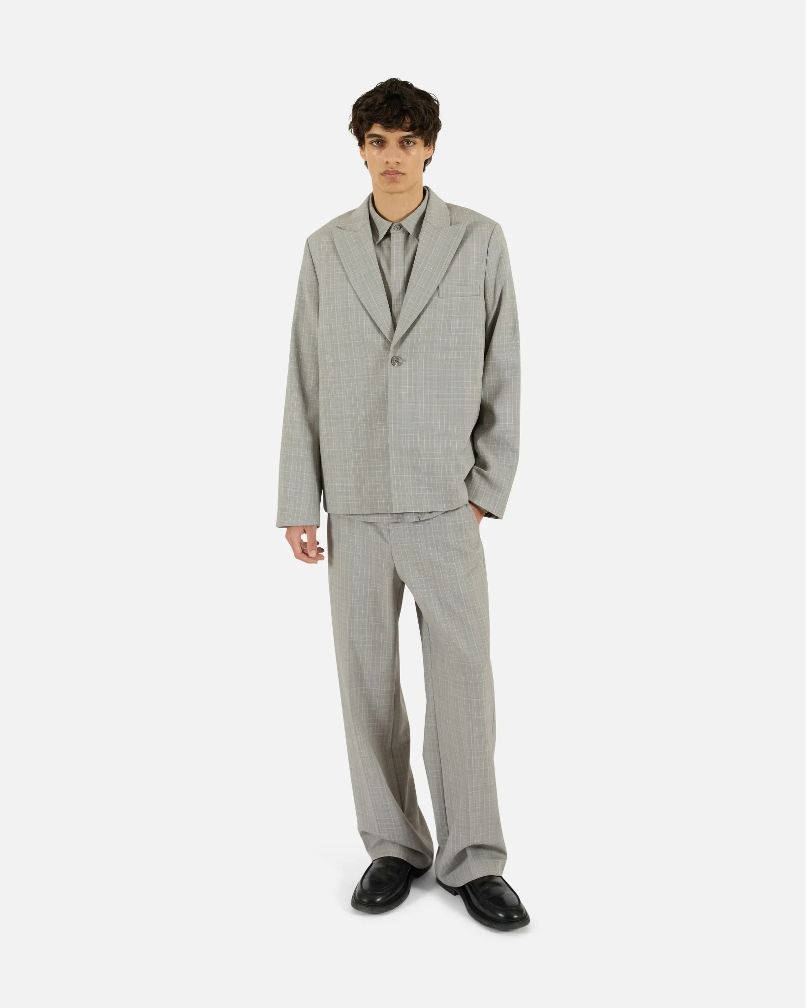 Wool Plaid Single-Button Blazer - Image 2